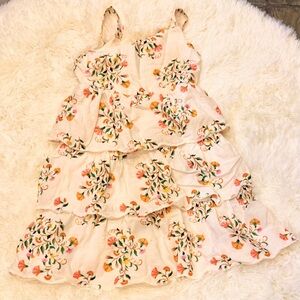 Old Navy White Tiered Floral Sundress with Pink & Orange Accents